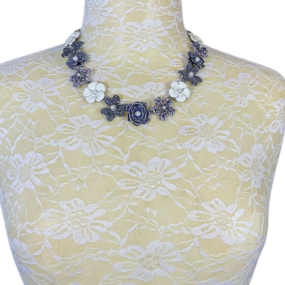 Talbots Jewelry - Talbots Silvertone 20 in Floral Statement Necklace Simulated Pearls & Gemstones